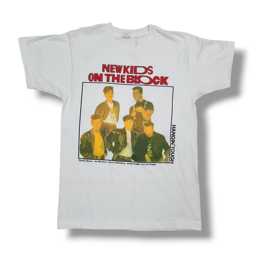 Vintage NEW KIDS ON THE BLOCK‎ Hangin'Tough Faded Graphics  White T-Shirt Size S